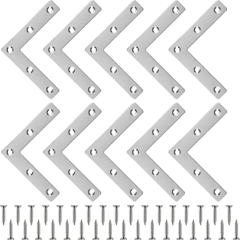 10 Flachwinkelverbinder, L-förmige Metallverbinder + 50 Edelstahl-winkelverbinder, Flachwinkelbefestigungen 80x80x15 Mm Für Möbel-, Tischler- Und Schrankbau
