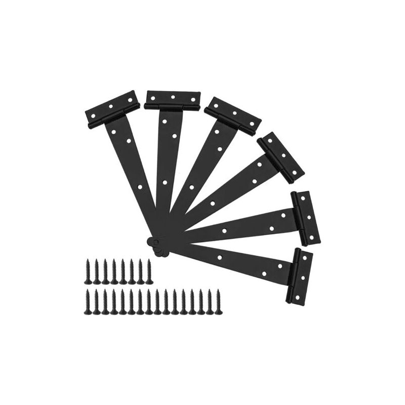 6er-set T-scharniere Für Gartenhäuser – 8 Zoll – Robust – Geschmiedetes Material – Rostfrei – Schwarz – Inkl. Befestigungsschrauben