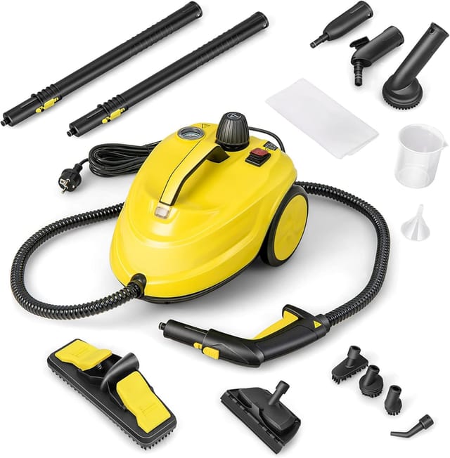 Costway - Dampfreiniger Reinigungsmaschine 2000w Mobile & 1,8 L Wasserkapazität &13 Zubehörsätze Haushaltsdampfbesen Für Teppiche, Fenster, Glas Und Vorhänge, Gelb