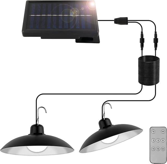 Solar Hängelampe, Doppelkopf mit Fernbedienung 3 Modi IP44, mit 3m Kabel