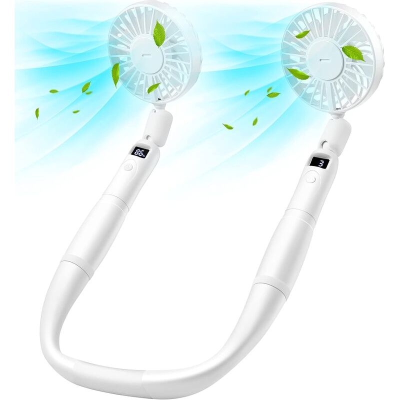 Nacken- Und Handventilator, 2-in-1-akku-nackenventilator Mit Led-anzeige, 360° Verstellbarer Tragbarer Ventilator, Ideal Für Büro, Reisen Und Outdoor-aktivitäten (weiß)