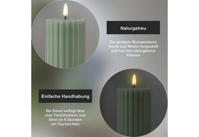 Led Blockkerze 'Flamme Stripe' grün aus Wachs - Star Trading