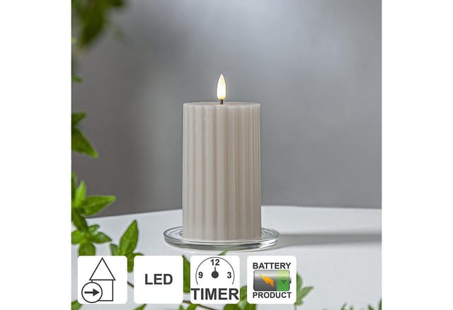 Star Trading - led Wachskerze Flamme Stripe Batterie Timer beige 15x7,5cm