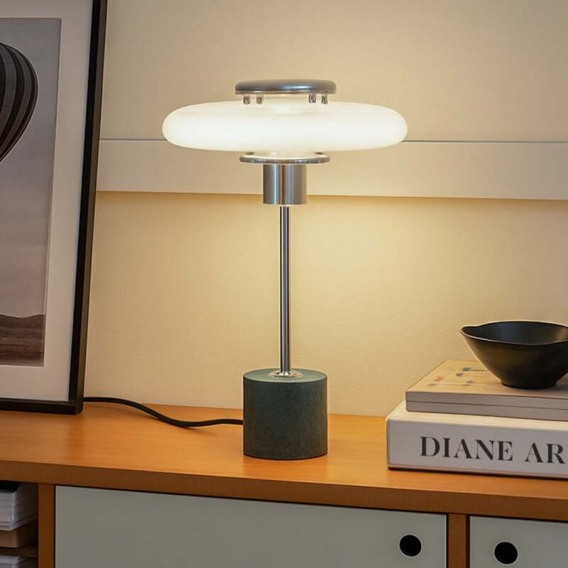 [neuwertig] B-ware Lindby Tischlampe Branford Tischleuchte Retro Lampe Weiß Grün Opalglas/marmor