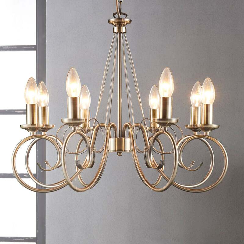 [gebraucht] B-ware Lindby Kronleuchter Hängeleuchte Marnia Led 8-flg Dimmbar Altmessing Ø53cm 150cm