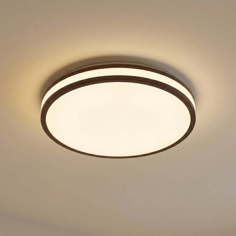 [neuwertig] B-ware Lindby Deckenleuchte Emiva Led Lampe Leuchte Dimmbar Holz Dunkel Ø 40 Cm Cct