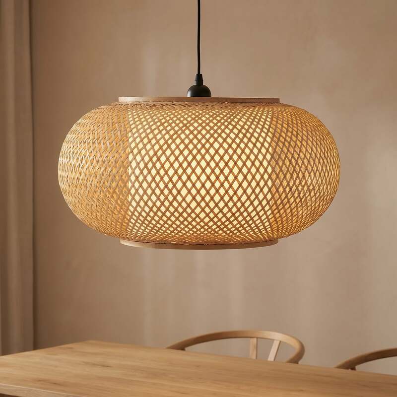 [neuwertig] B-ware Lindby Hängeleuchte Romaine Led Pendelleuchte Dimmbar Natur Ø50cm Bambus Schwarz