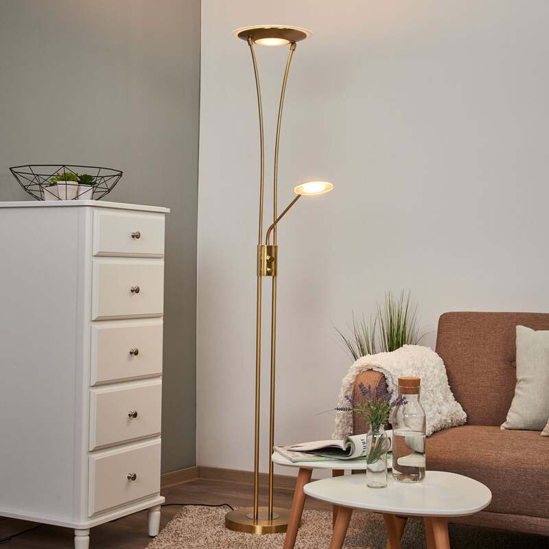 [gebraucht] B-ware Lindby Stehlampe Eda Led Dimmbar Messing Matt Leselampe Lampe 180cm Höhe 30cm