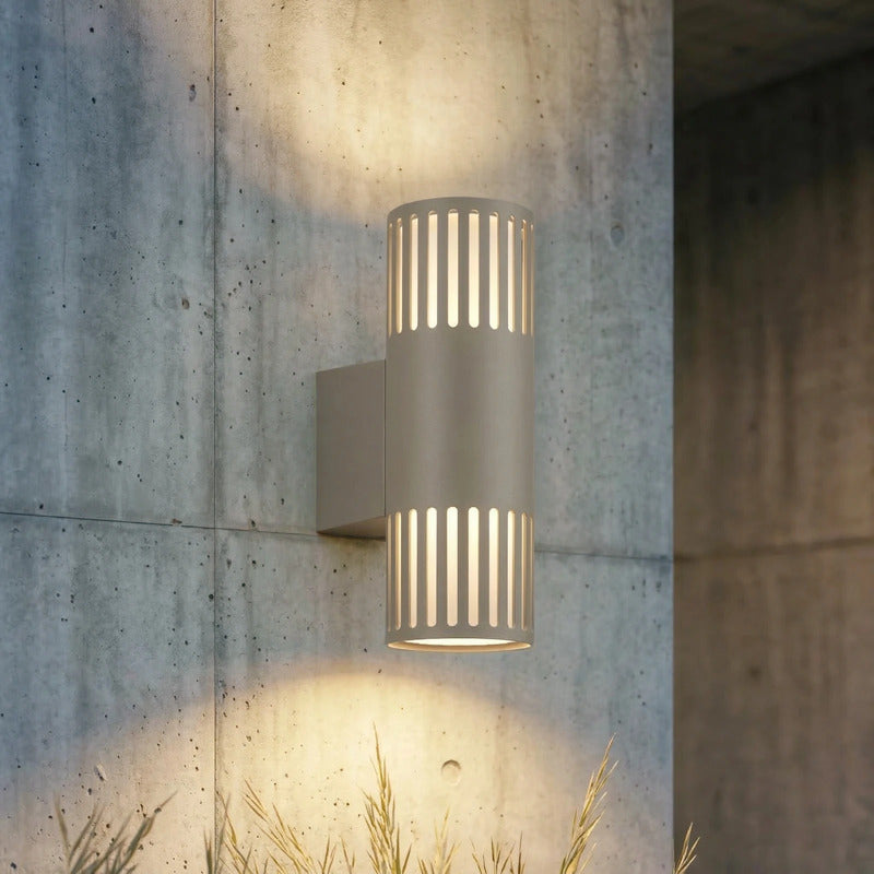 [gebraucht] B-ware Lurinda Außenwandlampe Steingrau 2-flammig Led Wandleuchte Ip44 Ø10cm