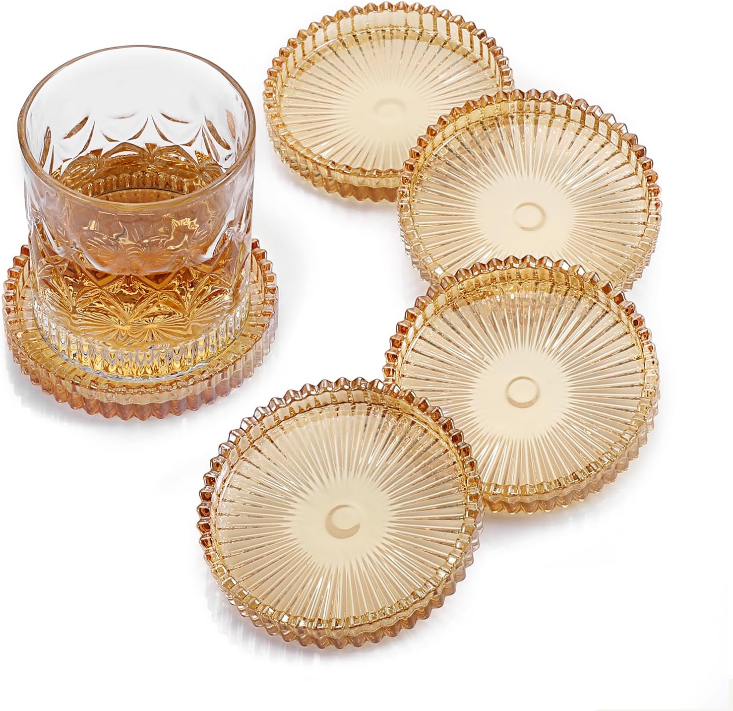 Glasuntersetzer, Tischdekoration Für Getränke, Kaffee, Tee, Glas, 10 Cm Durchmesser (transparent Gelb)