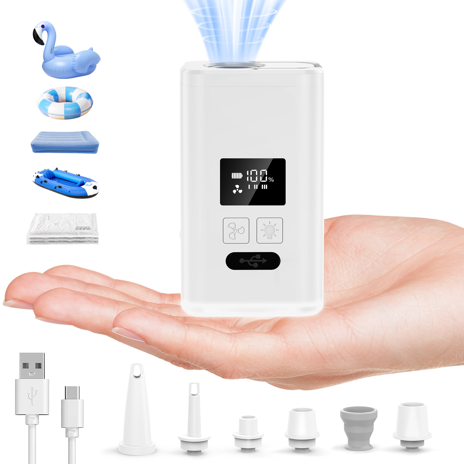 Mini-luftpumpe Für Aufblasbare Artikel – Tragbare Elektrische Luftmatratzenpumpe, Wiederaufladbare Mini-usb-luftpumpe, Aufblaspumpe