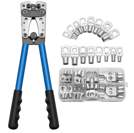 Crimpzange + 60-teiliges Kabelschuhset – Awg 10–0, 6/10/16/25/35/50 Mm², Multifunktions-kabelschneider Mit Rutschfestem Griff