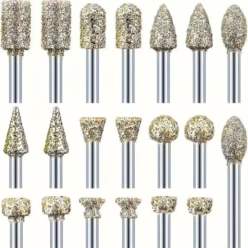 Set Mit 20 Diamantfräsern, 3 Mm Schaft, Kompatibel Mit Dremel Zum Schnitzen, Gravieren, Schleifen Und Polieren Von Stein, Gestein, Glas Und Keramik