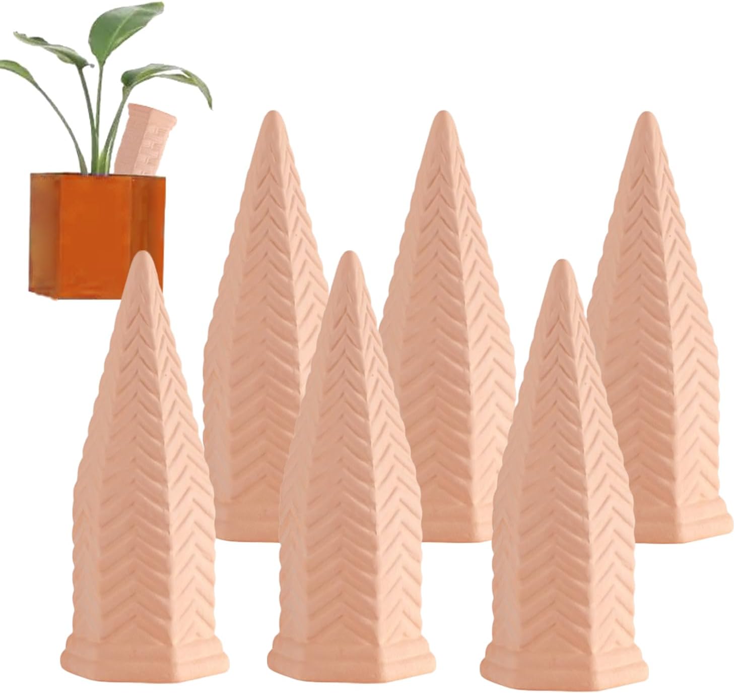 Set Mit 6 Terrakotta-pflanzgefäßen, Selbstbewässernden Terrakotta-kegeln, Ton-bewässerungskegeln, Automatischer Tropfbewässerung Für Zimmerpflanzen