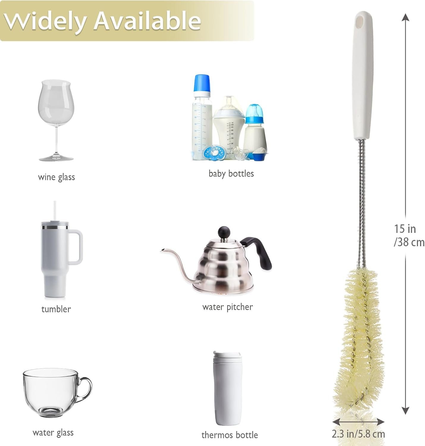 Set Mit 2 Flaschenreinigungsbürsten, 38 Cm Lang – Ideal Für Kaffeegläser, Töpfe, Milchbecher, Tassen, Weinflaschen Und Babyflaschen, Pp (beige)