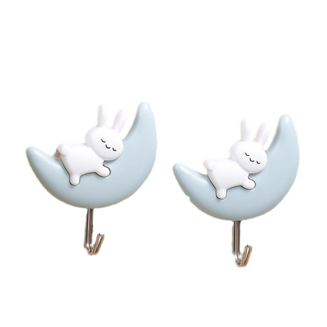 2-teilige Garderobenleiste Für Badezimmer, Küche, Wohnzimmer, Toilette, Mit Klebehaken, Blaues Kaninchenmotiv