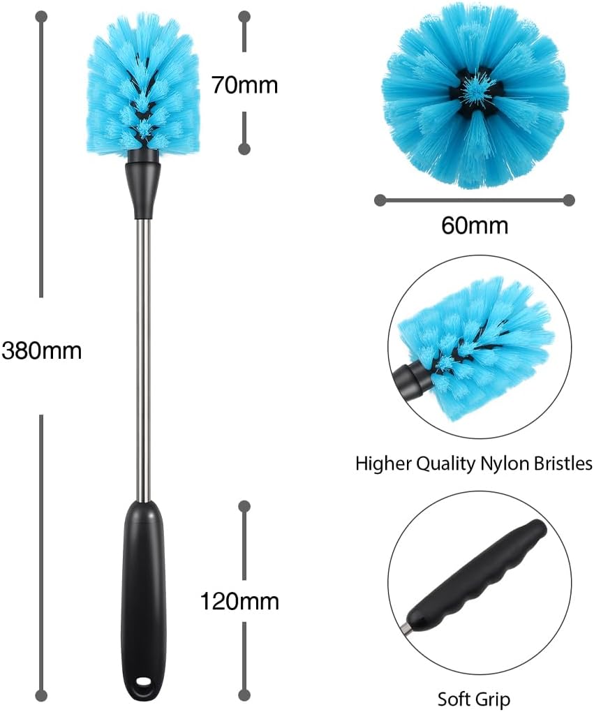3er-set Flaschenbürsten, 38 Cm Lang, Flaschenreinigungsbürste, Küchenbürsten, Geeignet Für Wasserflaschen Und Weingläser, Blau, Material: Kunststoff Und Edelstahl