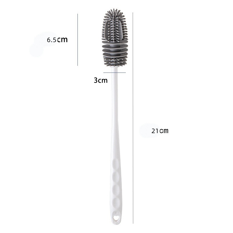 Mehrzweck-silikonbürste Mit Langem Griff Für Tassen Und Flaschen – Wiederverwendbar, Ideal Für Küche, Bad, Autoreinigung Usw., 21 Cm Lang (weiß)