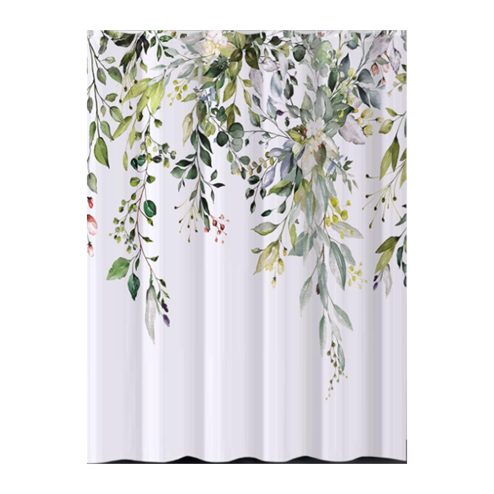 Geblümter Duschvorhang Mit 12 Haken – Polyester – Wasserdicht – Für Badezimmer – Maschinenwaschbar – Schnelltrocknend – 180 X 180 Cm – Grün