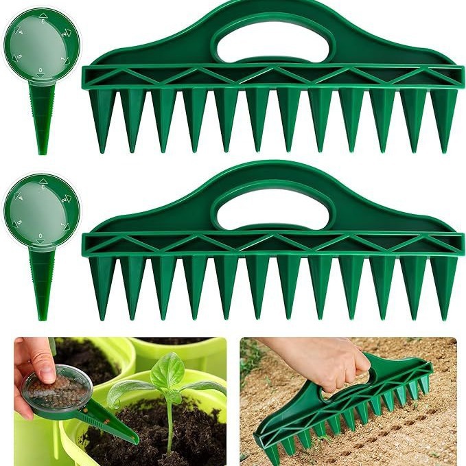 Saatgutspender Mit 12 Löchern, 2-teiliges Set, Anzuchthilfe, Bodenlockerungswerkzeug Für Gartenarbeit, Gemüse, Obst Und Blumen