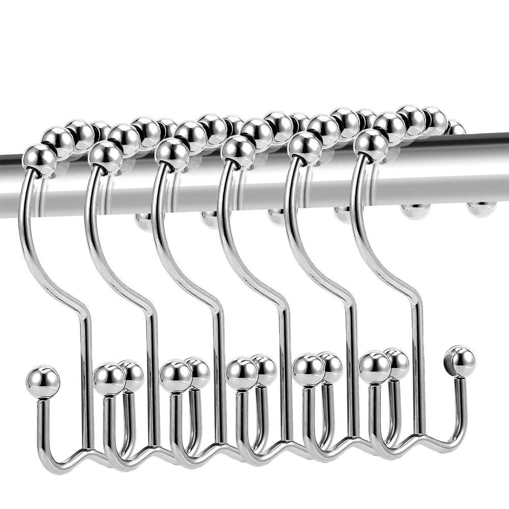 Set Mit 12 Doppelseitigen, Rostfreien Duschvorhanghaken Für Vorhang Und Futter, 7,4 X 4,2 Cm, Silberfarben