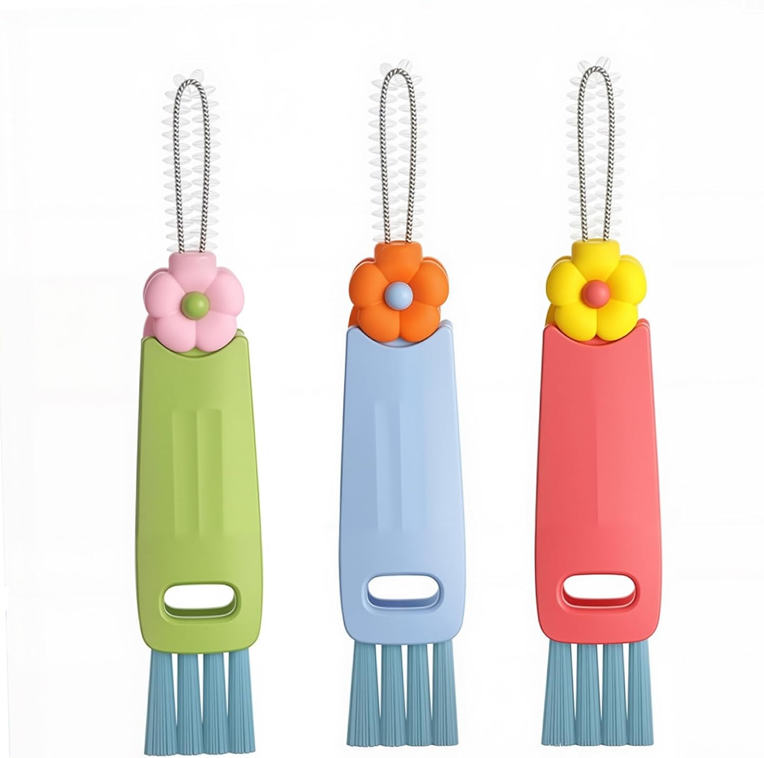 Set Mit 3 Multifunktionalen 3-in-1-reinigungsbürsten Für Becherdeckel - Multifunktionale Reinigungsbürste Für Haushalt Und Küche, Kunststoff, 12,5 X 2,5 Cm (grün, Blau, Rot)