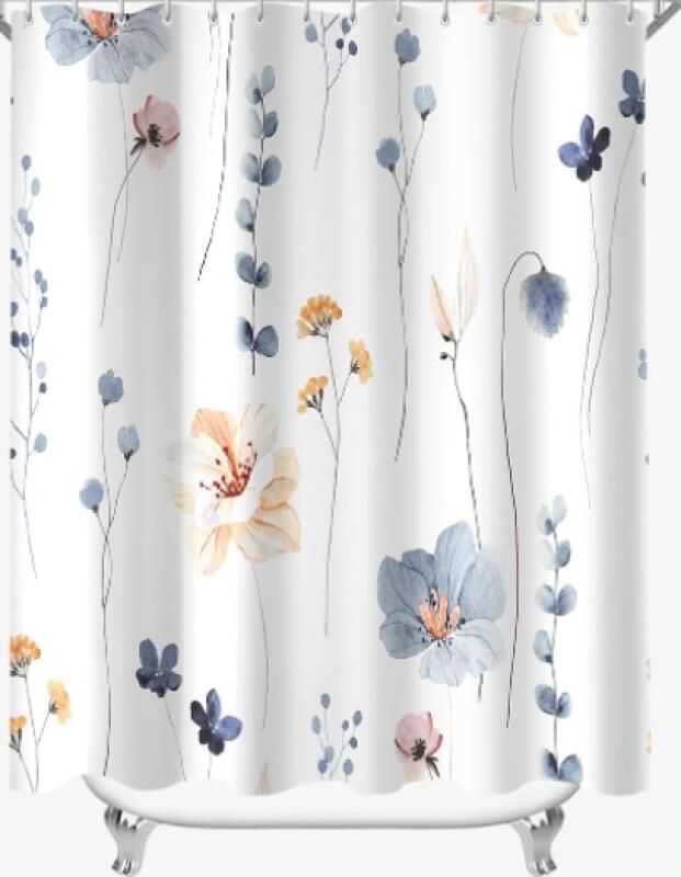 Duschvorhang, 180 X 200 Cm, Blaues Blumenmuster, Schimmelresistent, Wasserabweisend, Waschbarer Polyester-duschvorhang Mit 12 Duschvorhangringen Für Badezimmer, Farbe