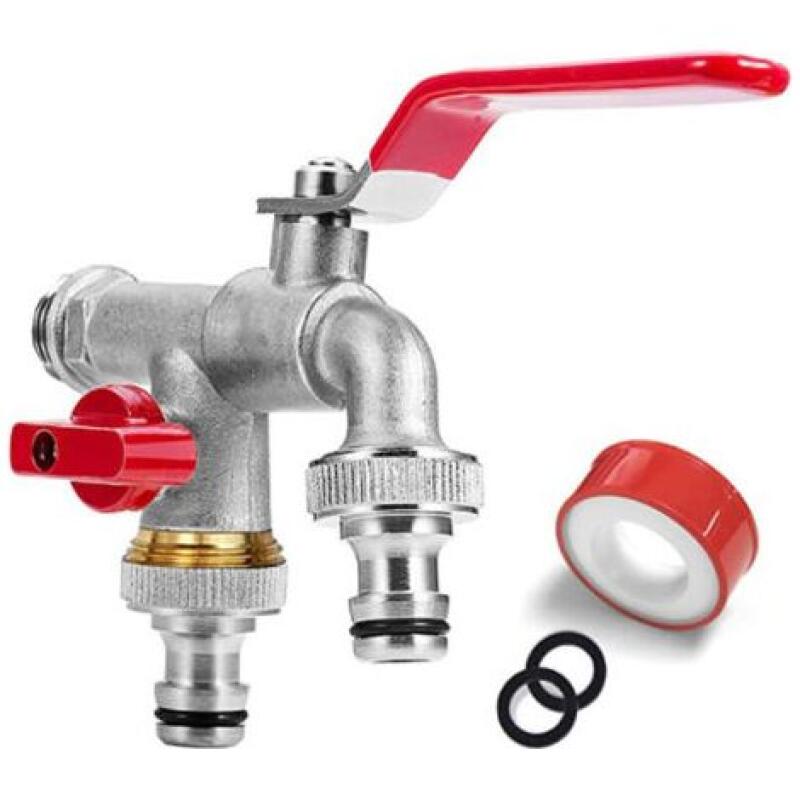 3/4" (20/27) Hochwertiger Doppelwasserhahn Aus Messing, Rost- Und Frostbeständig + 2 Kostenlose Schlauchanschlüsse