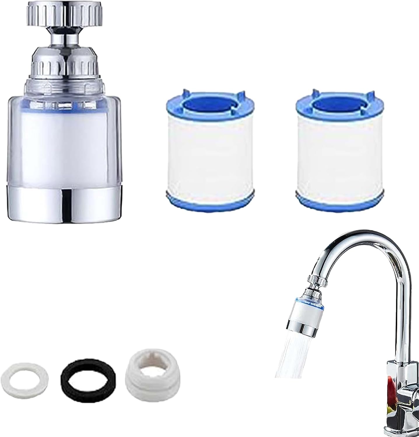 360° Drehbarer Badezimmer-wasserhahnfilter Mit 2 Filterelementen, Entfernt Schwermetalle Und Hartes Wasser.