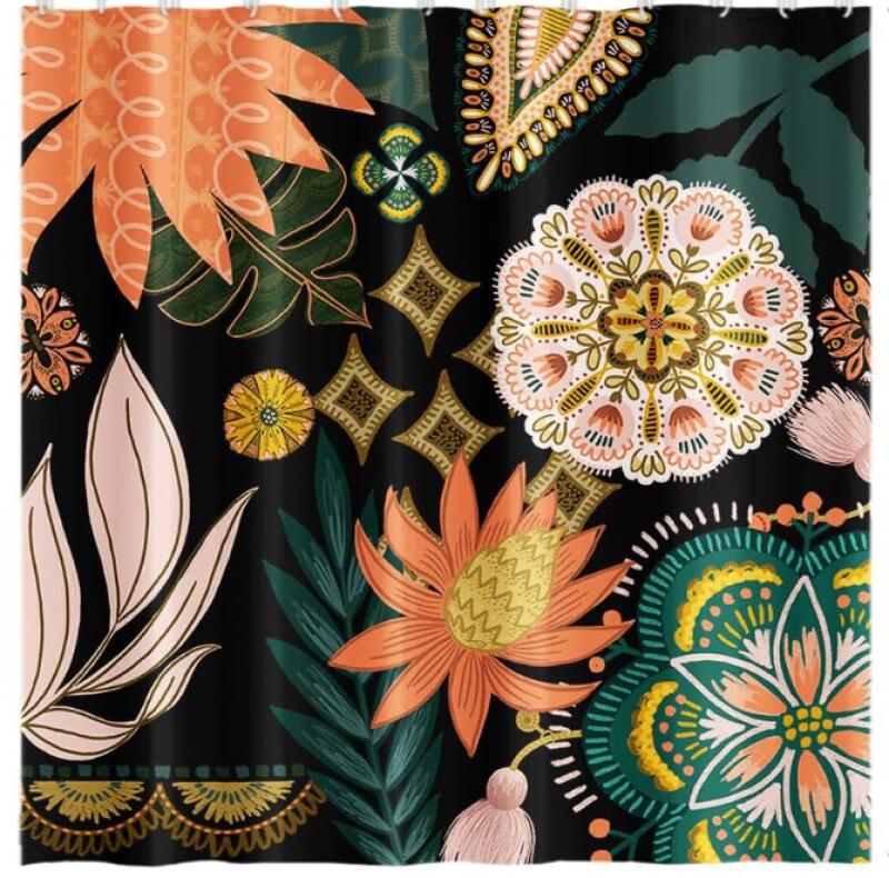 Schimmelresistenter Duschvorhang, 180 X 180 Cm, Waschbarer Stoff, Rosafarbener Duschvorhang Im Boho-stil Mit Floralem Muster, Abstraktes Tropisches Grünes Blättermuster, Wasserdichter Duschvorhang Mit