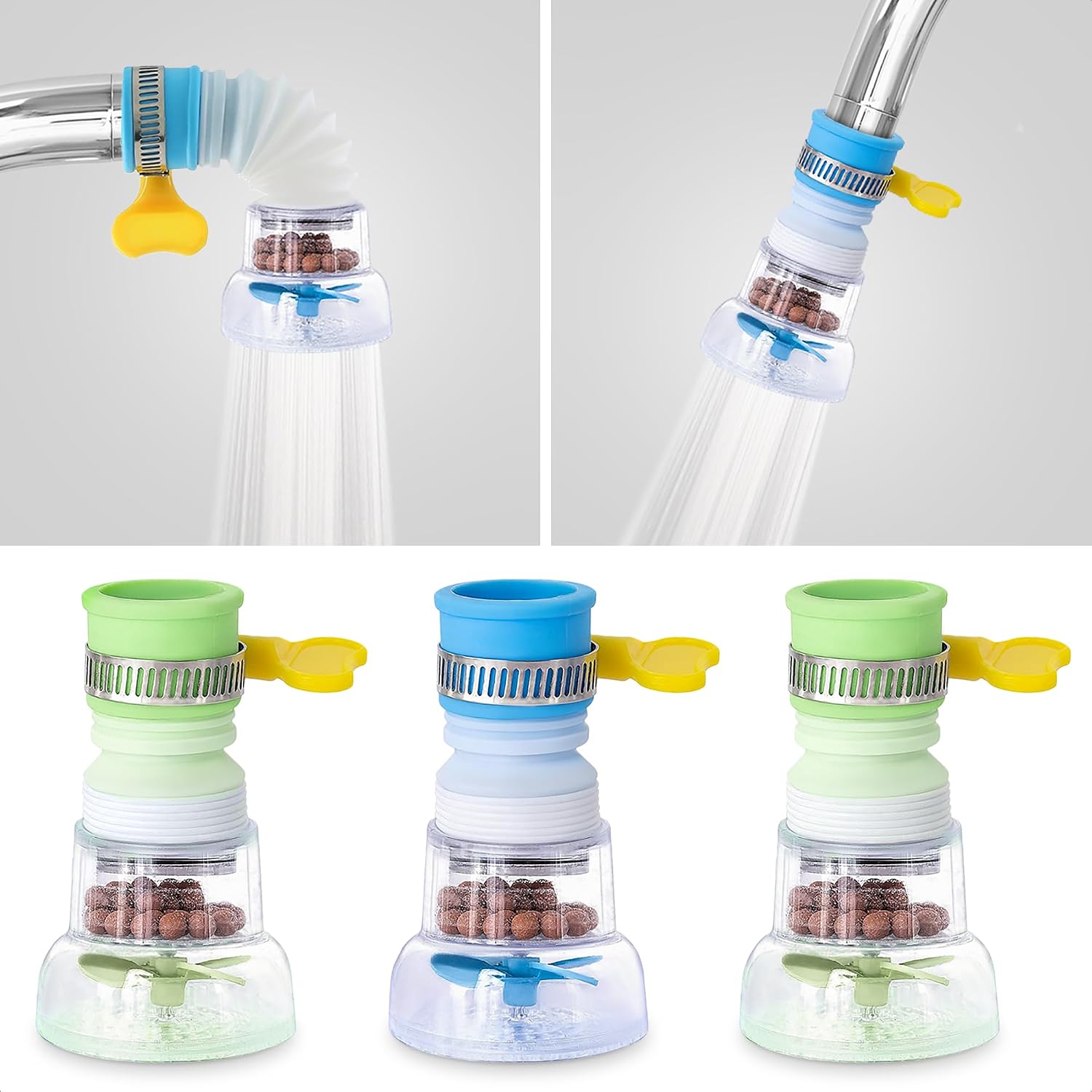 Set Mit 3 Wasserfiltern Für Duscharmatur, Küchenarmatur, Verstellbaren Armaturkopf, 360-grad-armaturenverlängerung Für Dusche