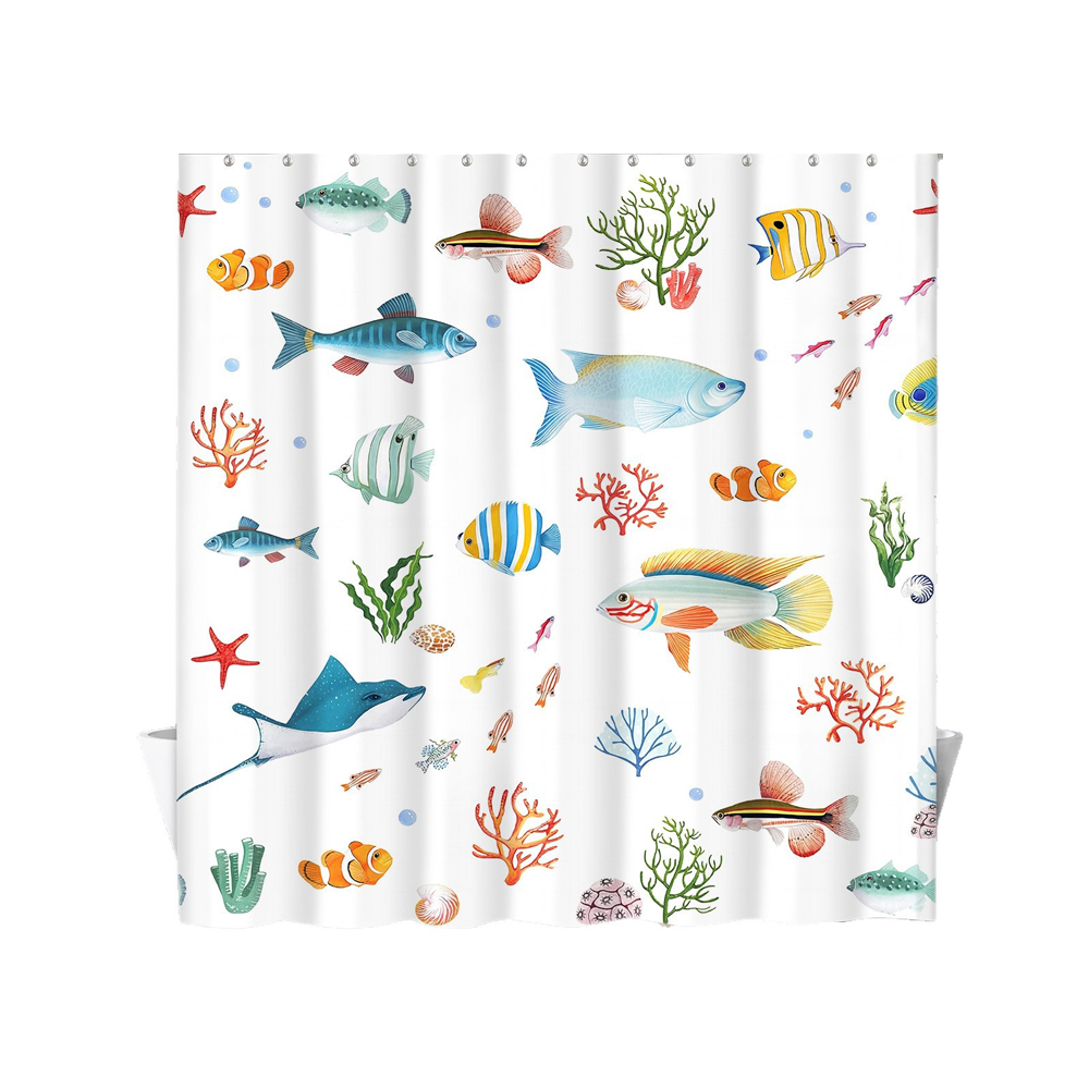 Duschvorhang Mit Tropischen Fischen, 180 X 180 Cm, Für Kinder, Aus Polyestergewebe, Schimmelresistent, Wasserdicht, Waschbar, Inklusive 12 Haken Für Die Badewanne, Farbe