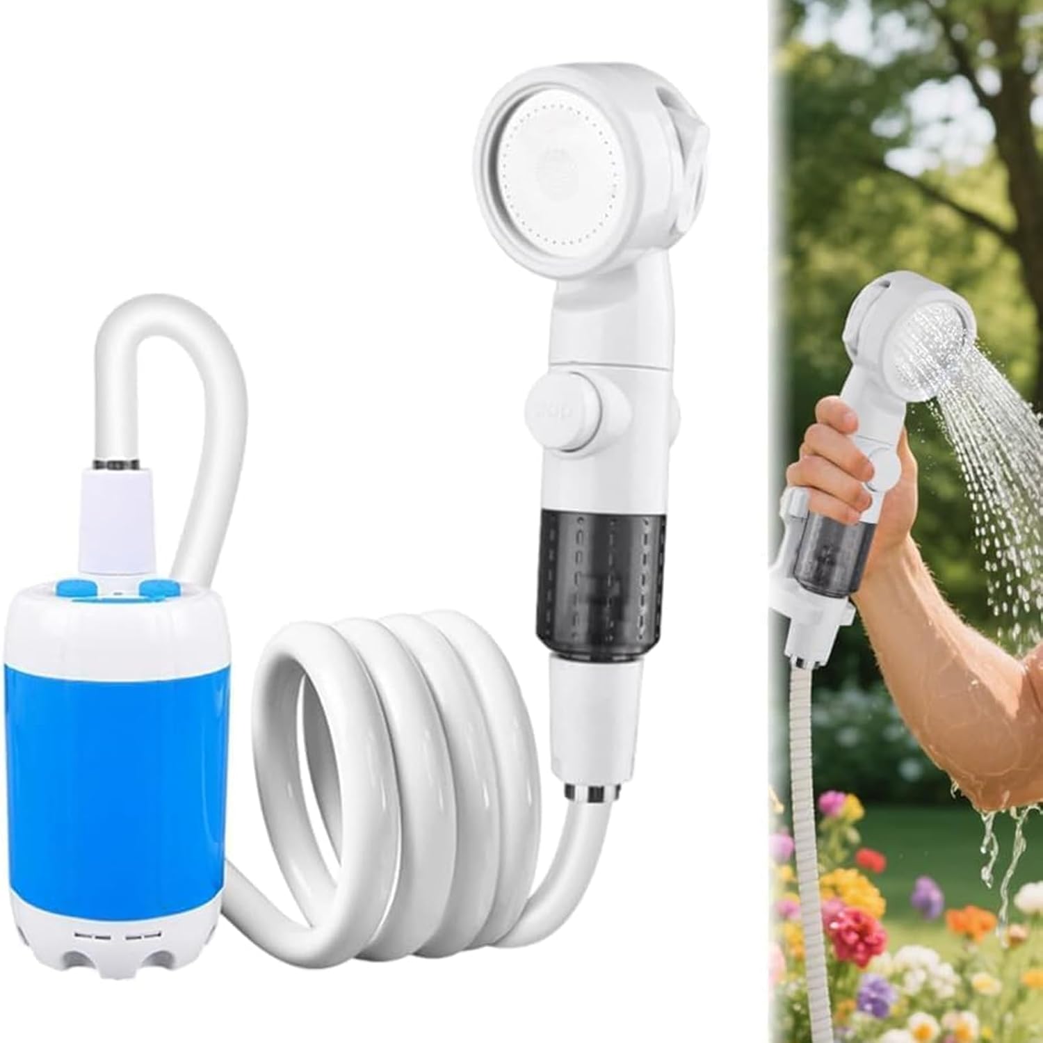 Camping-duschset, Tragbare Dusche, Wiederaufladbare Elektrische Duschpumpe Mit Duschkopf, Absperrventil Und Integriertem 4000-mah-akku