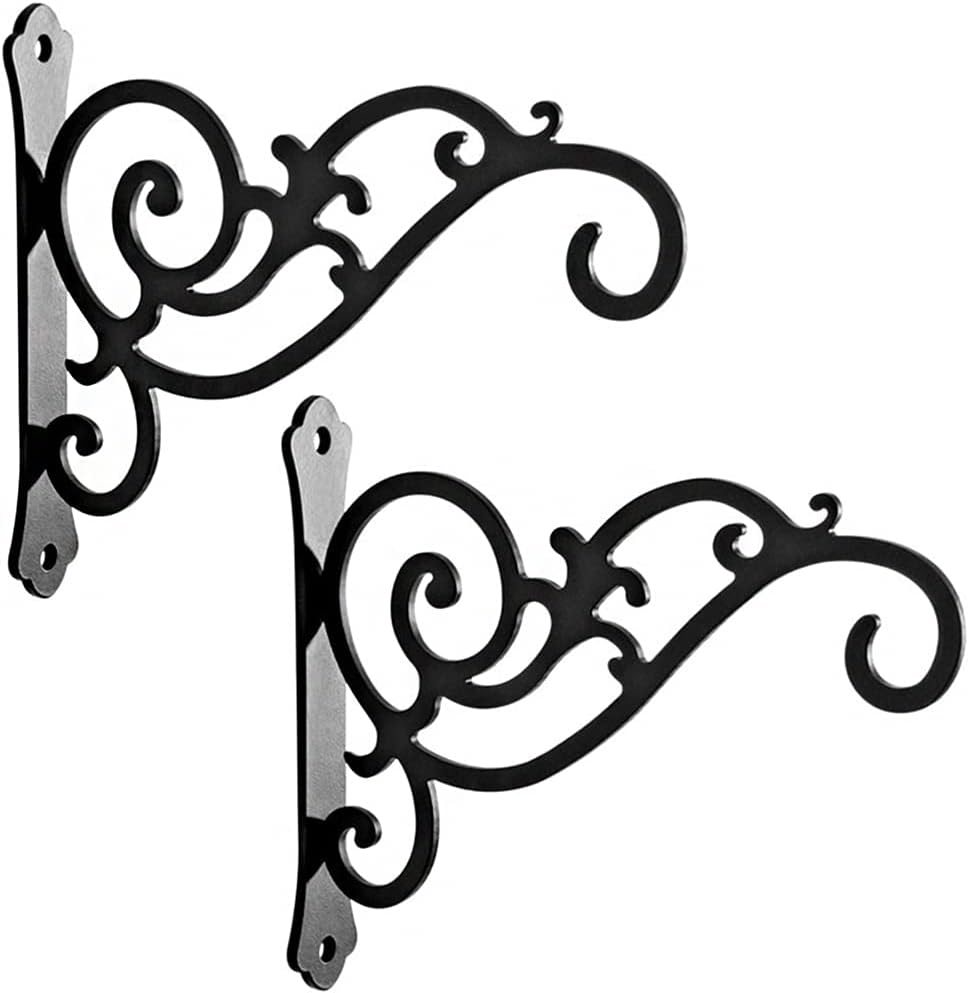 Set Mit 2 Schmiedeeisernen Wandhaken Zum Aufhängen Von Pflanzen, Laternen, Blumen, Vogelfutterhäuschen, Zäunen (schwarz)