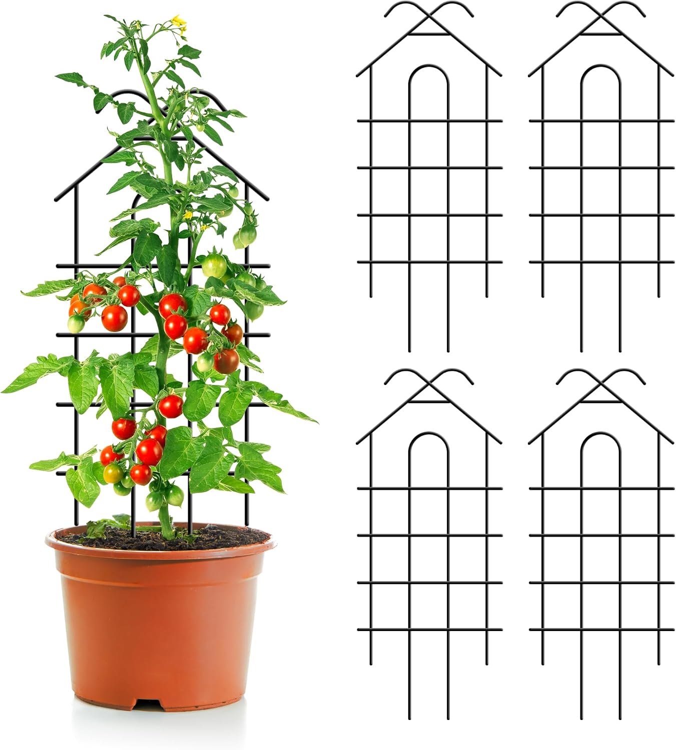 Set Mit 4 Robusten Metall-gartenrankgittern Für Drinnen Und Draußen – Für Topfpflanzen, Zimmerpflanzen Und Kletterpflanzen, Schwarz