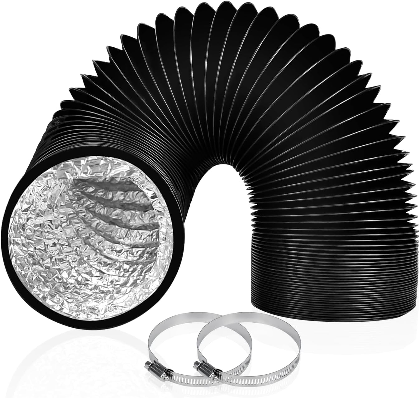 150-mm-luftkanal, 2 M Langer Flexibler Belüftungsschlauch, Pvc-aluminiumfolienschlauch, 2 Schlauchschellen Im Lieferumfang Enthalten