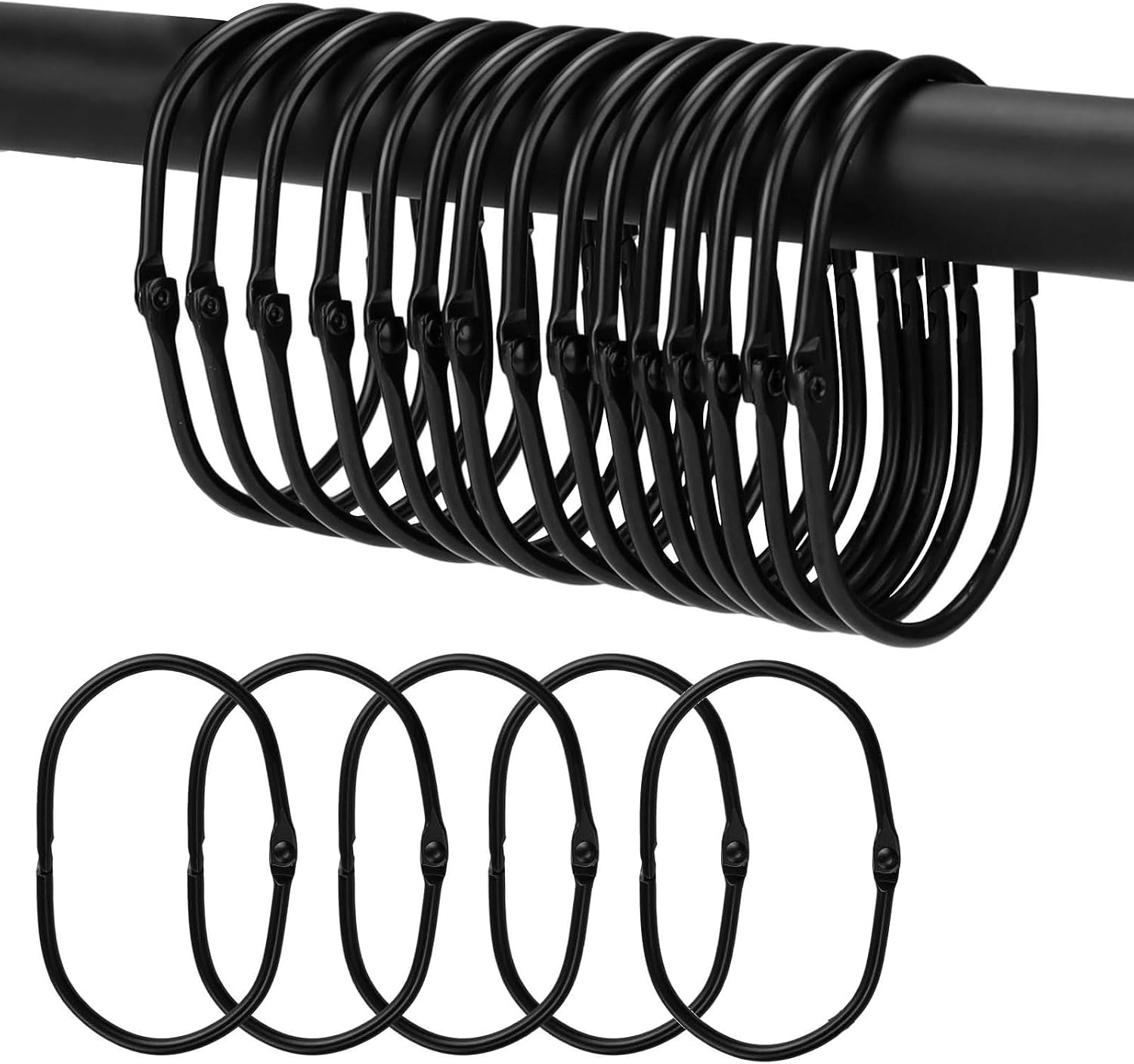 20 Duschvorhangringe, Metall-vorhanghaken, Ovale Vorhangringe, Extra Groß 67 Mm (2,64 Zoll) Für Gardinenstangen, Diy-vorhänge, Ideal Für Badezimmer Und Wohnzimmer (schwarz)
