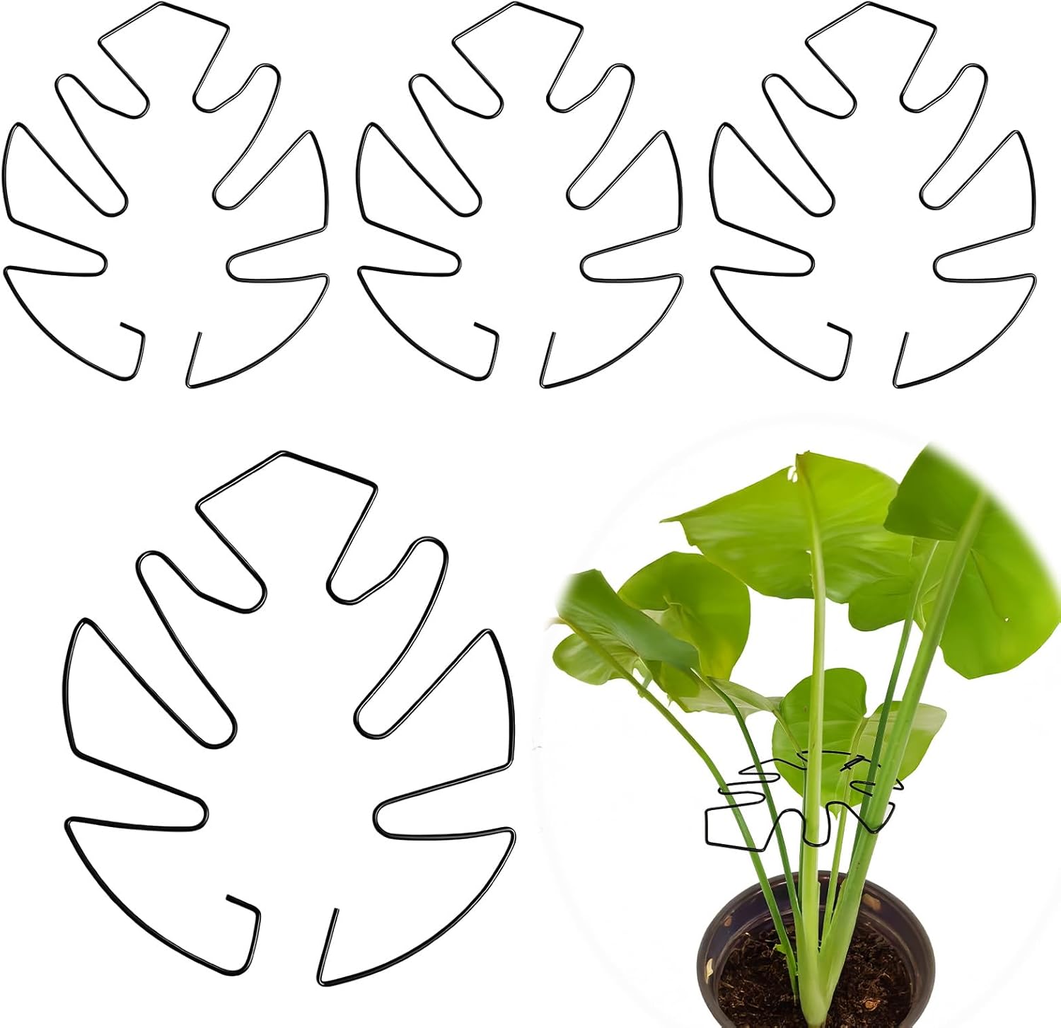 Set Mit 4 Pflanzenstützen Für Klettermonstera, Metall-pflanzenstäbe Mit Blattmuster, 14 Cm X 15 Cm