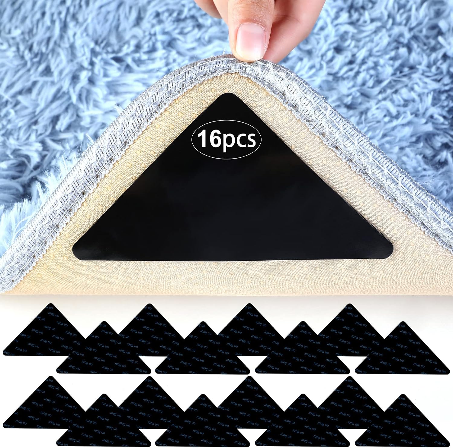 Rutschfeste Teppichstopper, 16 Dreieckige Anti-rutsch-teppichstopper Für Teppiche, Eckstopper Gegen Aufrollen, Waschbar Und Wiederverwendbar, Aus Pet-material, 14,6 X 10,5 Cm, Schwarz