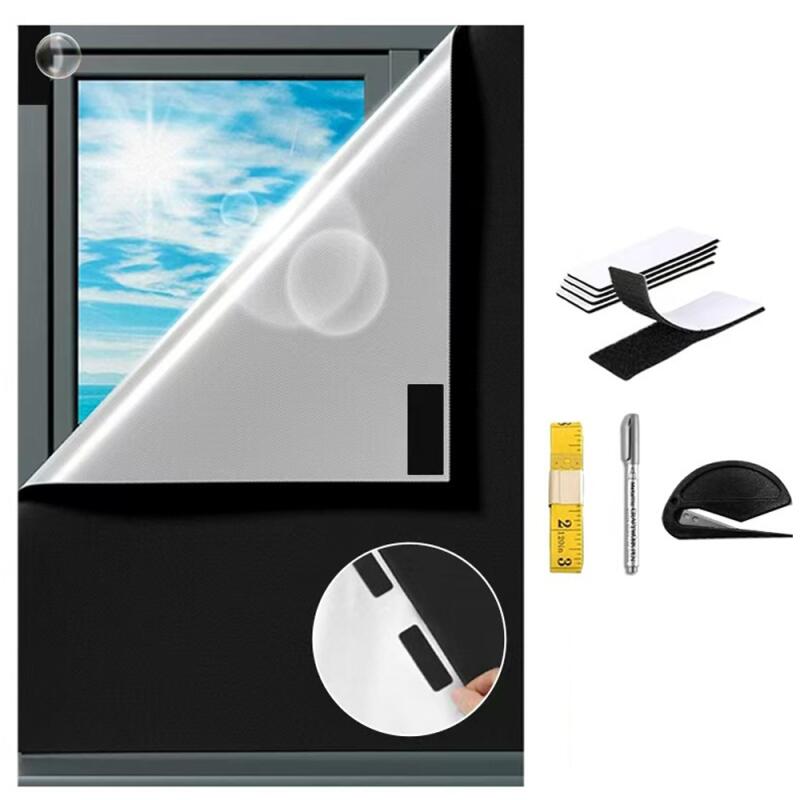 Verdunkelungsrollo Ohne Bohren, Thermovorhang, Blickdichter Stoff Zum Zuschneiden Für Dachfenster, Schlafzimmer Und Wohnwagen, 200 × 145 Cm