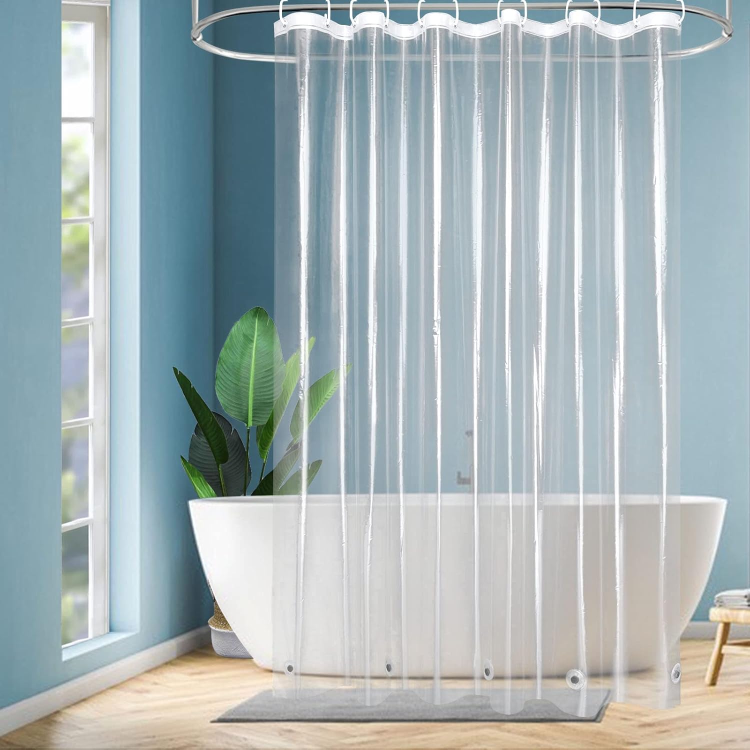 Transparenter Duschvorhang 180 X 200 Cm Mit 3 Magneten Am Unteren Rand Für Badewanne, Wasserdicht Und Schimmelresistent, Duschvorhang Aus Peva-kunststoff Für Badezimmer Mit 12 Haken