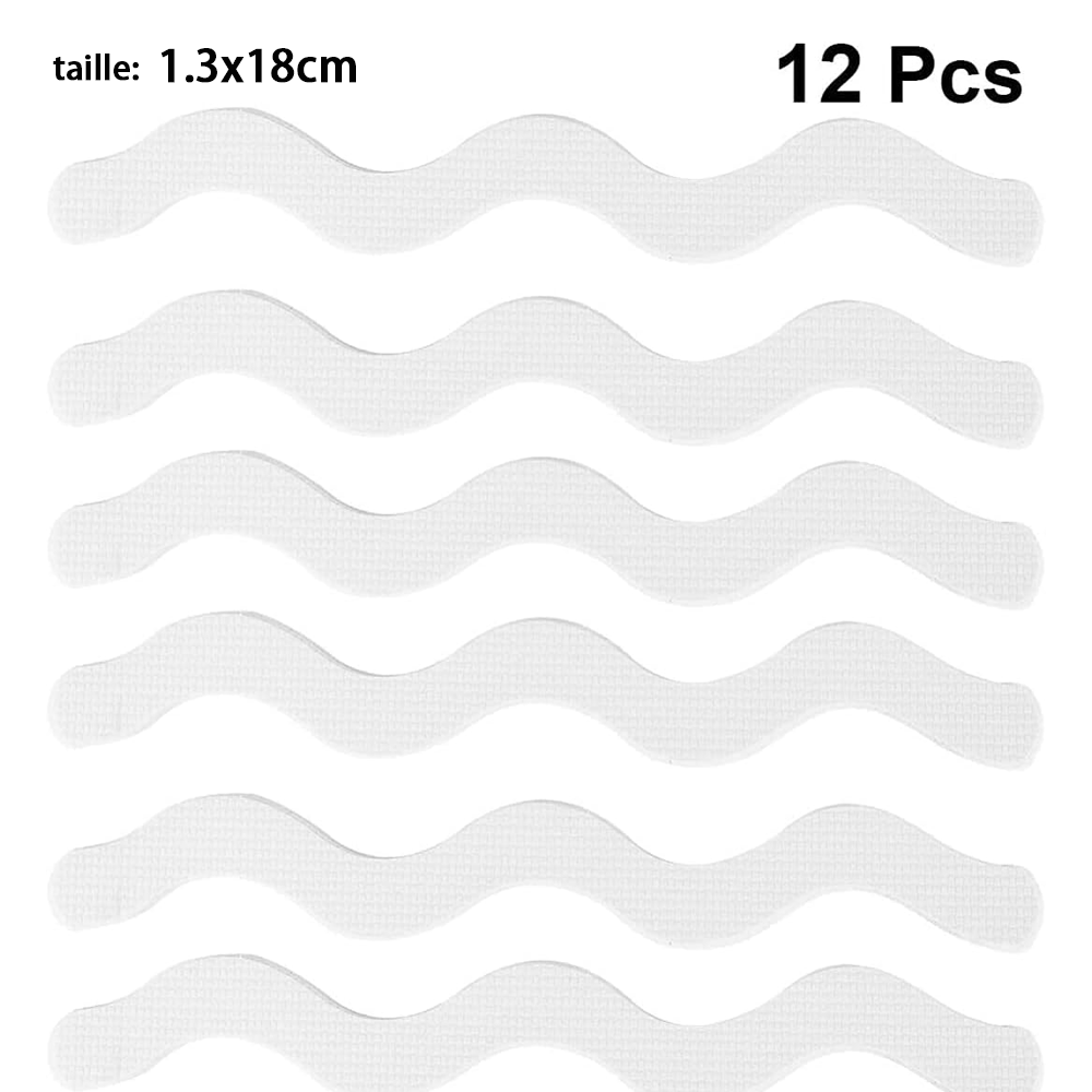 Set Mit 12 Rutschfesten Klebestreifen Für Badewannen, Duschmatten, Treppenmatten, Leitern, Küchen, Toiletten, Wellenförmig, Aus Transparentem Peva-material, 18 X 1,3 Cm