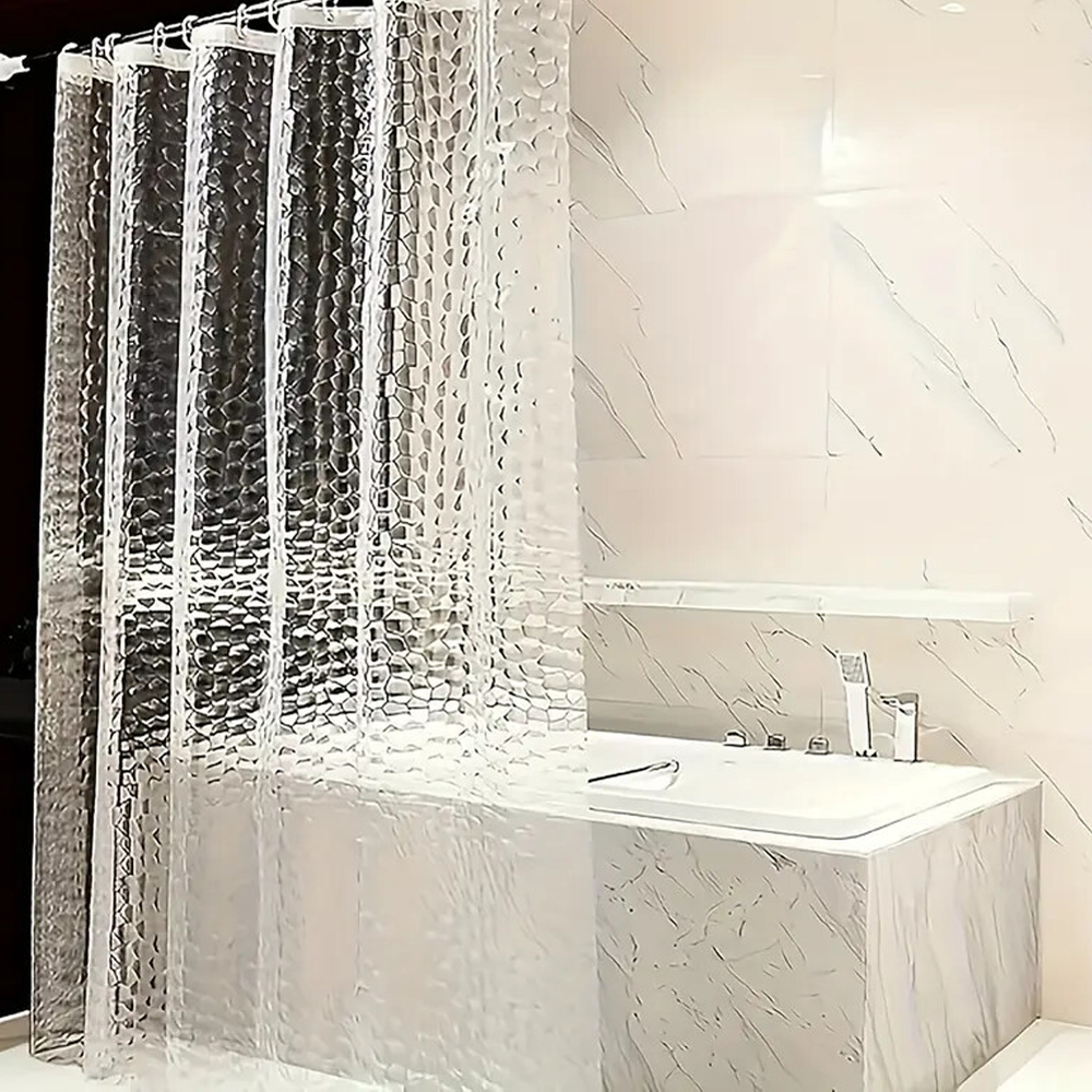 Halbtransparenter Duschvorhang, 180 X 200 Cm (72 X 78 Zoll), Extra Lang, Schimmelresistent, Waschbar, Mit 12 Ringen