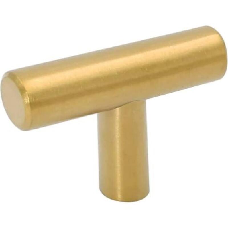 Set Mit 5 Möbelknöpfen Aus Gebürstetem Messing In Goldoptik Für 5 Cm Breite Schubladen – Goldene Kommodenbeschläge – Einlochgriffe Für Schranktüren