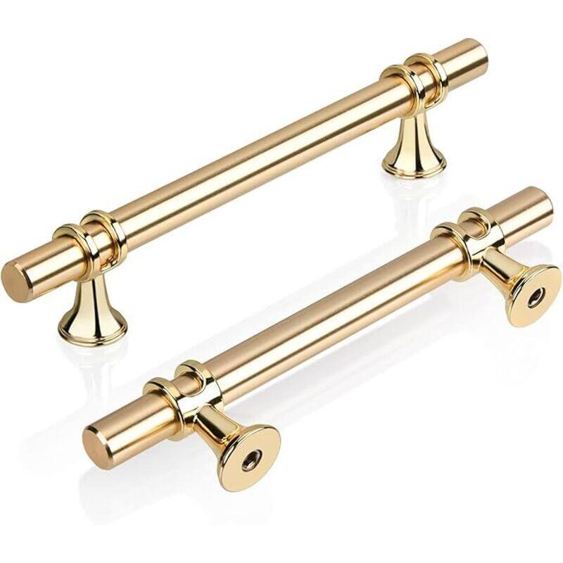 Set Mit 2 Goldenen T-griffen Für Küchenschränke, 96 Mm, Moderne, Elegante Türgriffe Und Schubladenknöpfe Aus Goldfarbener Zinklegierung Für Küche Und Bad