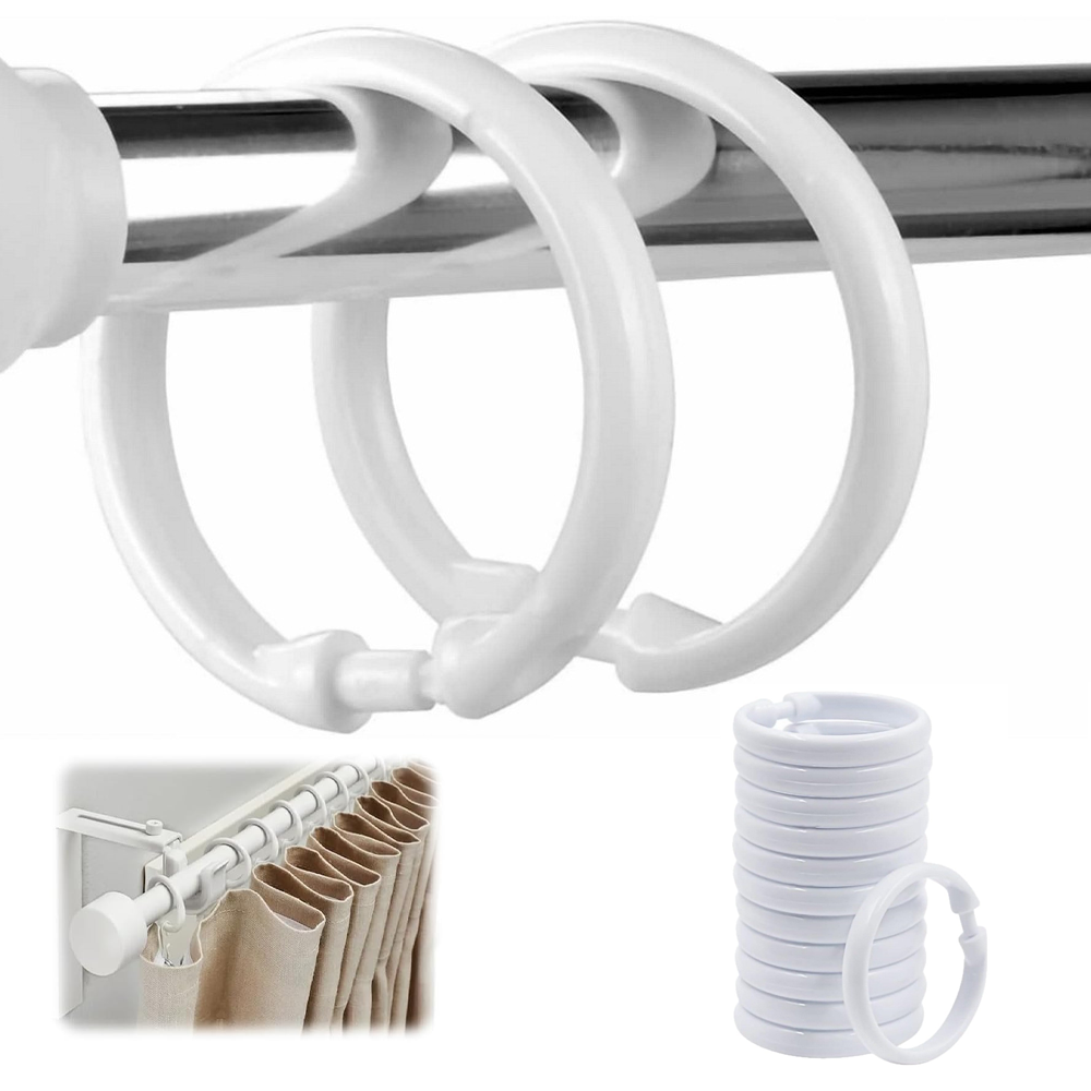 Set Mit 12 Duschvorhangringen Aus Kunststoff, Vorhangstangenhaken, O-förmig Für Türen Und Fenster, 2,34 X 2,34 Zoll (weiß)