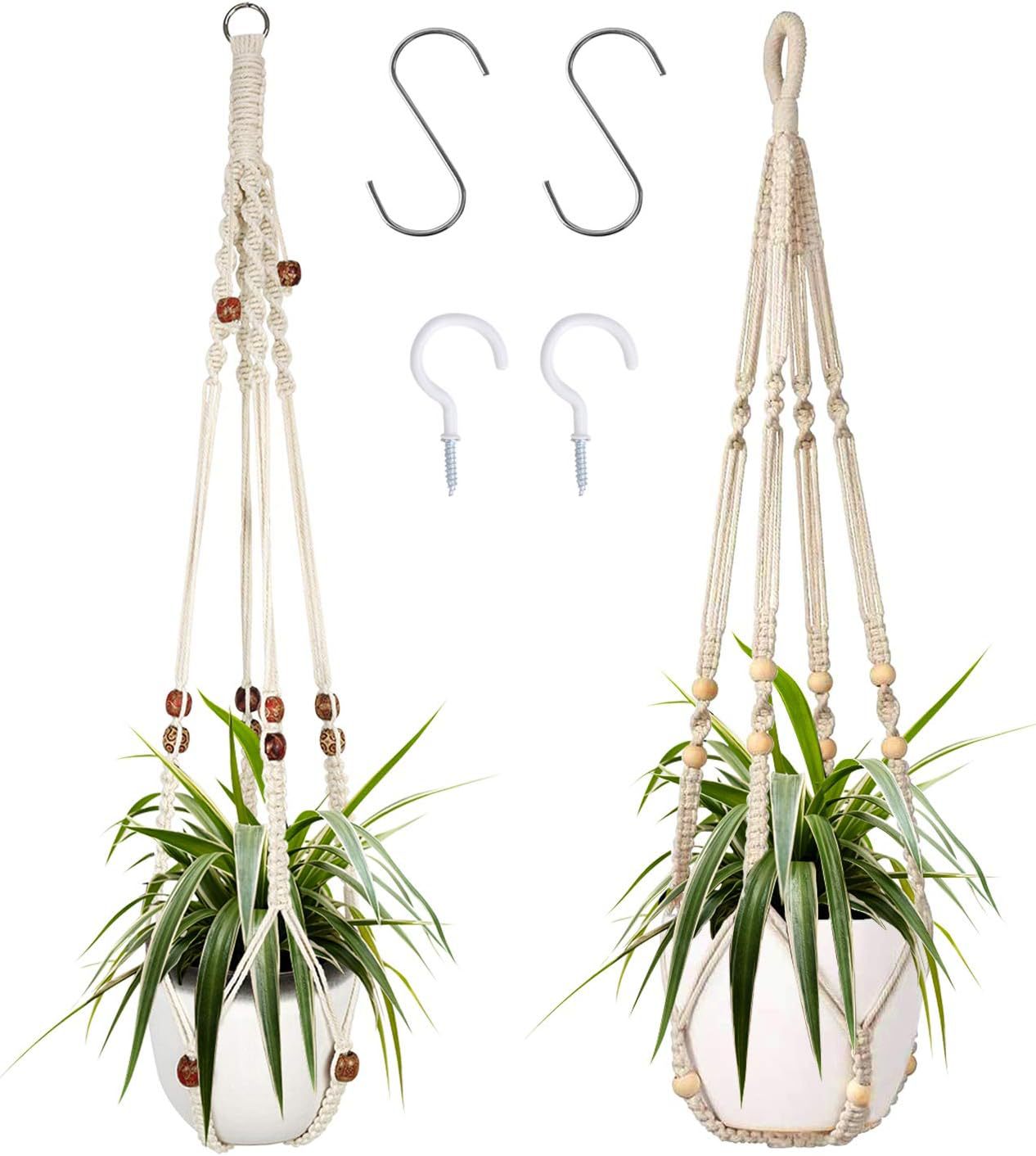 2-teiliger Makramee-pflanzenhänger, Makramee-baumwoll-pflanzenhänger, Blumenhänger, Topfhänger, 98 Cm
