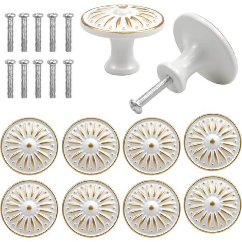Set Mit 10 Weißen Vintage-tür- Und Schubladengriffen, 35 Mm, Rund, Für Möbel, Küchen Und Kinderzimmer