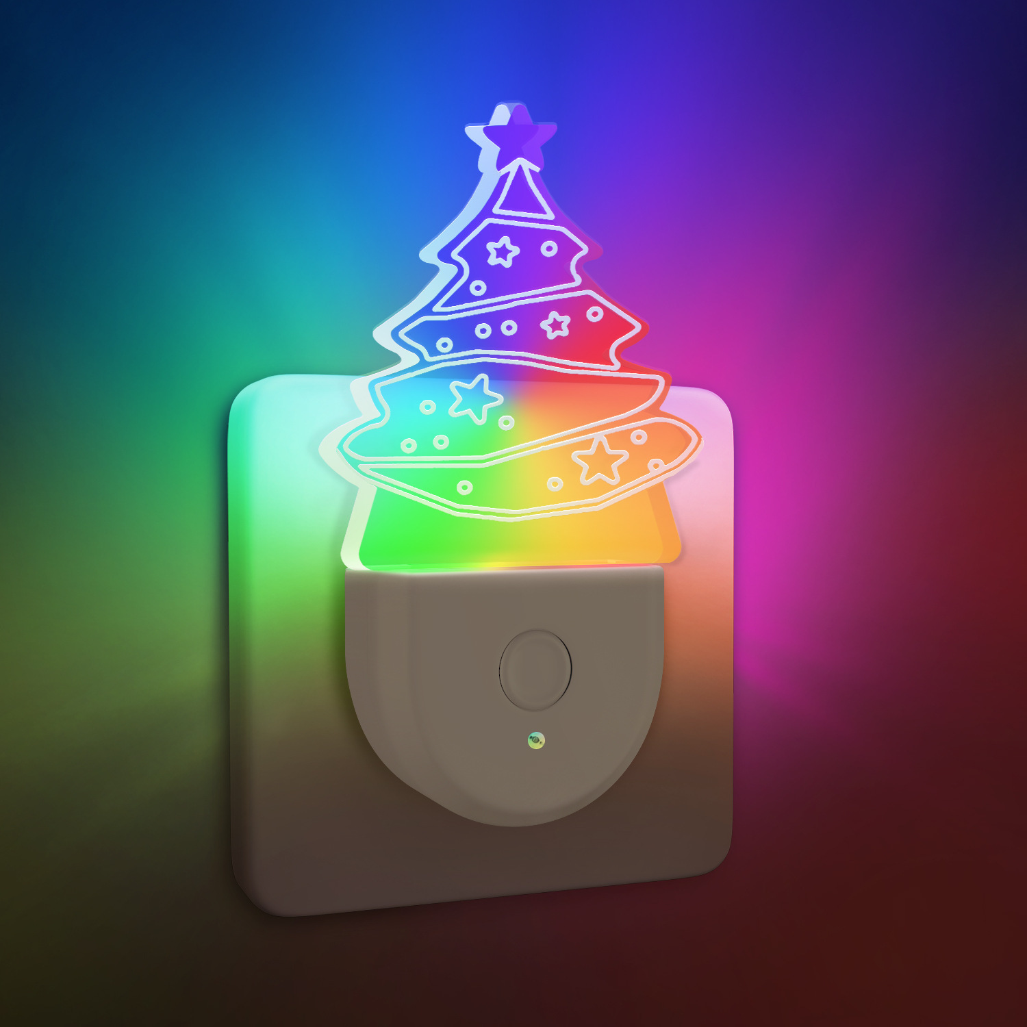 Set Mit 2 Weihnachtsbaum-nachtlichtern, Mit Direktem Und Schwenkbarem Stecker, Mehrfarbigen Glühbirnen Fürs Kinderzimmer