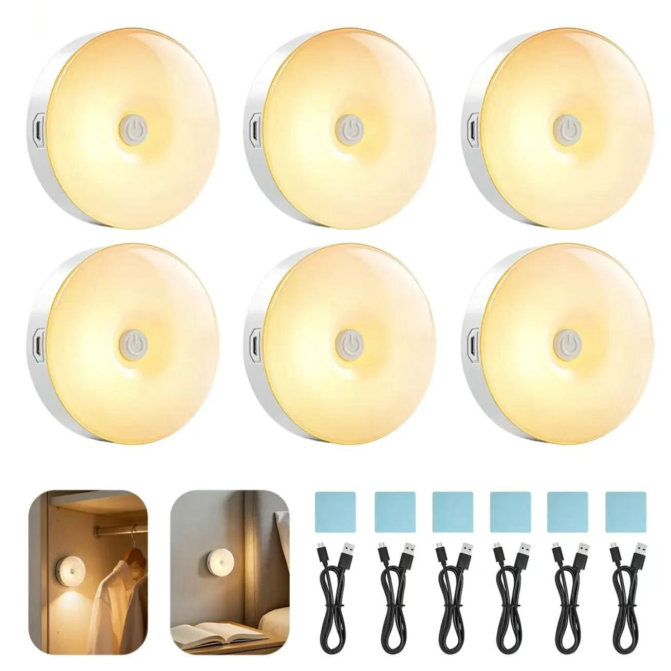 Runde Bewegungsmelderlampe, Usb-aufladbar, Led-nachtlicht Für Schlafzimmer, Flur, Kleiderschrank